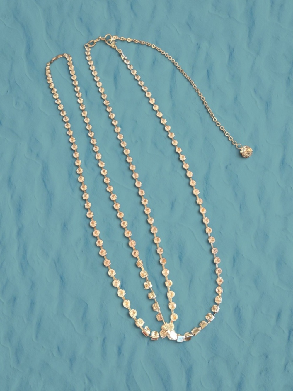Long Silver Tone Rhinestone Necklace